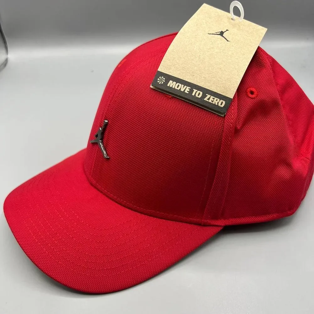 Air Jordan Hat Men M-L Red Metal Logo‎ Jumpman Strap Back Cap New